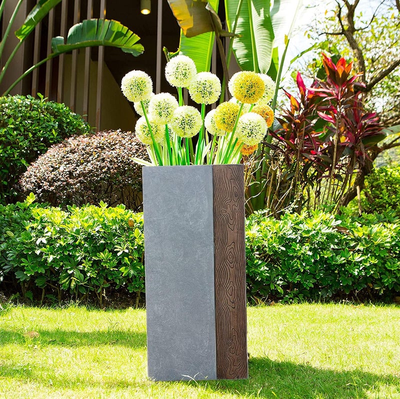 kante Kante Lightweight Concrete Tall Modern Square Outdoor Planter 24 Inch Tall Timber Ridge  - Image 3