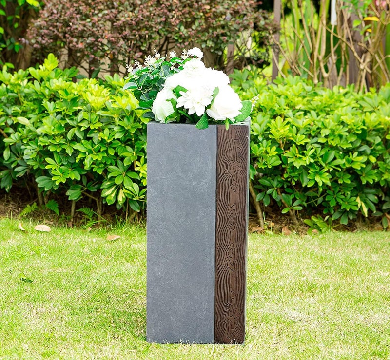 kante Kante Lightweight Concrete Tall Modern Square Outdoor Planter 24 Inch Tall Timber Ridge  - Image 4