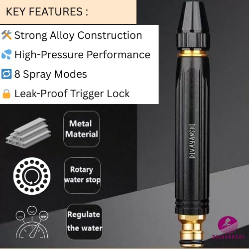 Divayanshi Alloy Garden Hose Spray Gun Nozzle | Heavy-Duty Metal Body | 8 Adjustable Spray Patterns | High Pressure Watering Gun for Plants, Car Wash, Lawn & Outdoor Cleaning - Image 2