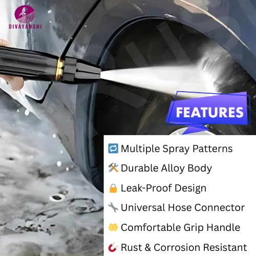 Divayanshi Alloy Garden Hose Spray Gun Nozzle | Heavy-Duty Metal Body | 8 Adjustable Spray Patterns | High Pressure Watering Gun for Plants, Car Wash, Lawn & Outdoor Cleaning - Image 4
