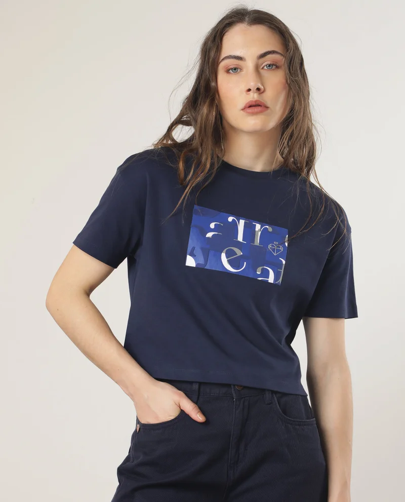 Rareism Women's Edgy Chic Boxy Drop Shoulder Crop Tee