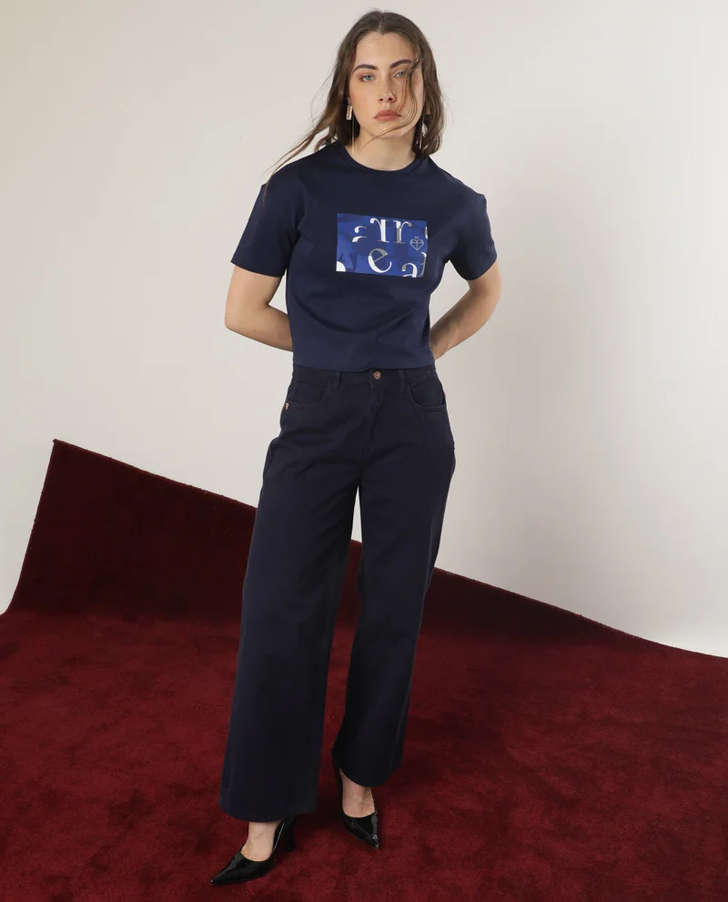 Rareism Women's Edgy Chic Boxy Drop Shoulder Crop Tee