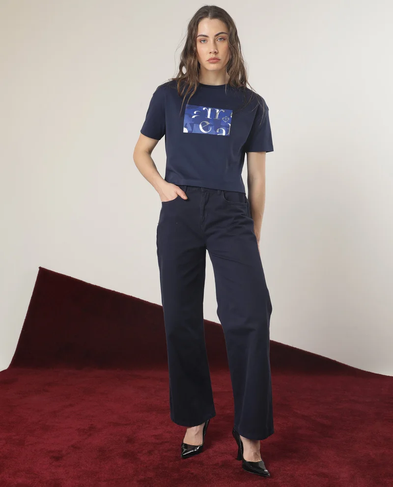 Rareism Women's Edgy Chic Boxy Drop Shoulder Crop Tee