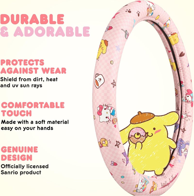 Carbella Hello Kitty and Friends Steering Wheel Cover, Universal Fit Cute Accessories for Women, Stylish Decor Gift Hello Accessories - Fits Standard Wheels 14.5"-15" - Image 3