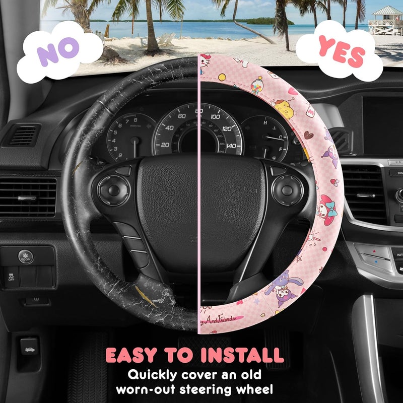 Carbella Hello Kitty and Friends Steering Wheel Cover, Universal Fit Cute Accessories for Women, Stylish Decor Gift Hello Accessories - Fits Standard Wheels 14.5"-15" - Image 4