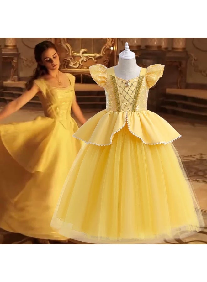 Saudi Select Yellow Princess Dress for Girls – Cosplay, Daily Wear & Party Costume | Sizes 100-120cm - Image 1