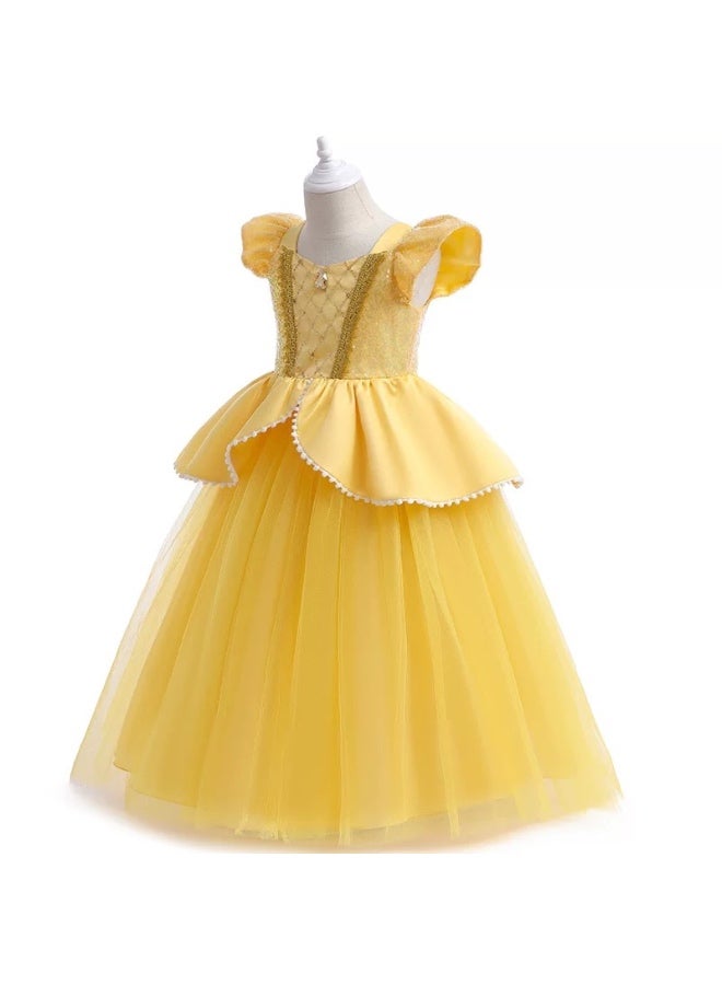 Saudi Select Yellow Princess Dress for Girls – Cosplay, Daily Wear & Party Costume | Sizes 100-120cm - Image 3