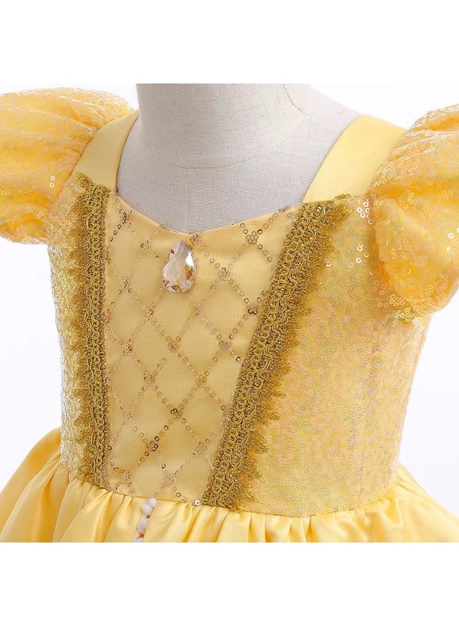 Saudi Select Yellow Princess Dress for Girls – Cosplay, Daily Wear & Party Costume | Sizes 100-120cm - Image 4