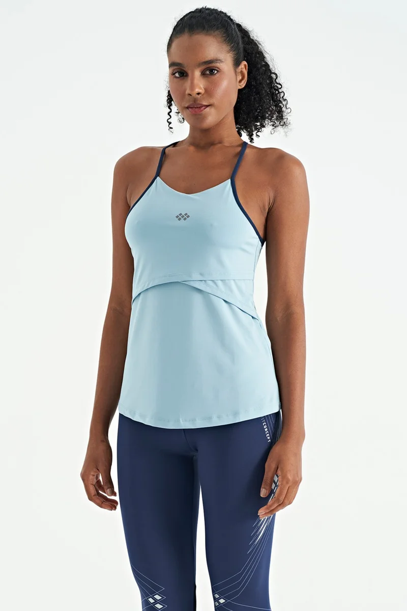 Tommy Life Light Blue Cross Back Strap Detailed Standard Pattern Women's Sports Undershirt - 97261