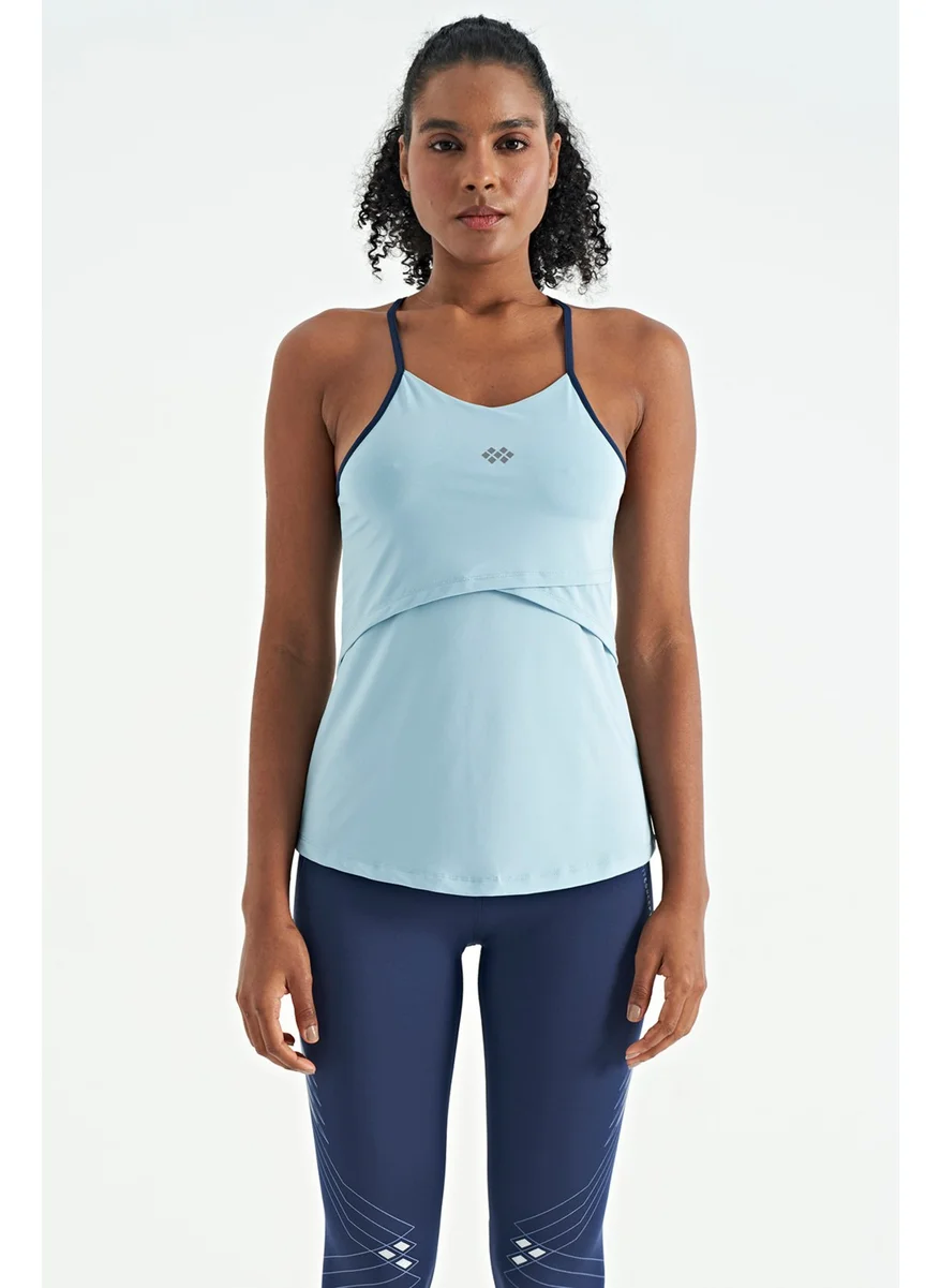 Tommy Life Light Blue Cross Back Strap Detailed Standard Pattern Women's Sports Undershirt - 97261