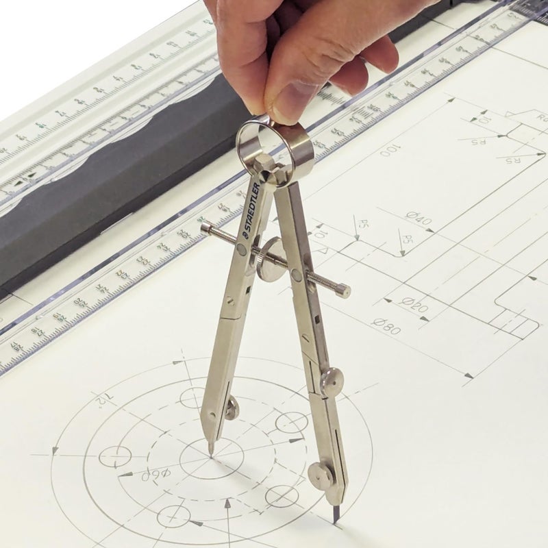 Staedtler Mars Comfort, Professional Drafting, Drawing Compass with Extension Arm, Draws Circles up to 19.5 Inch Diameter, Spring Bow Compass with Center Adjuster Wheel, 551 02 - Image 2