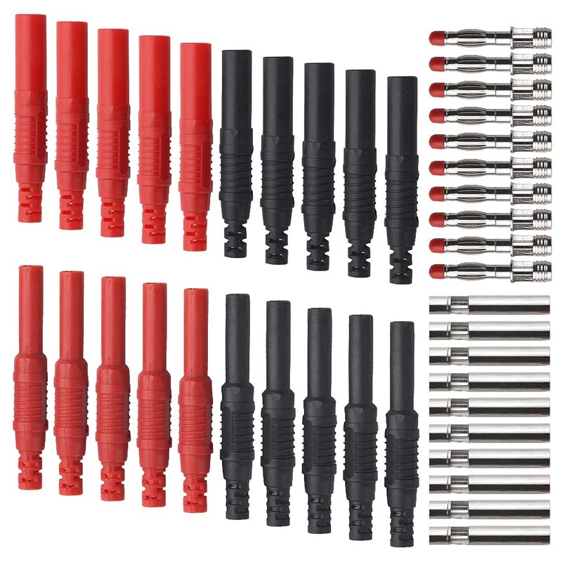 WMYCONGCONG WMYCONGCONG BlackRed 10Pcs Insulated Safety Shrouded 4mm Banana Female Jack Connector  10Pcs 4mm Banana Plug Connectors Wire Solder DIY Multimeter Test Leads  - Image 1