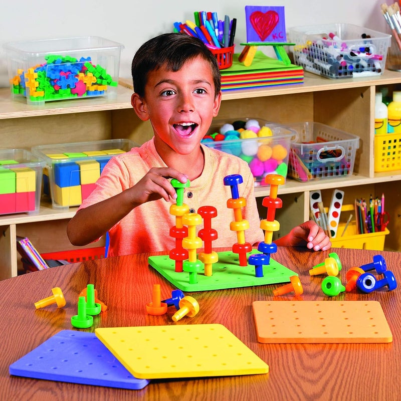 Fun Express Simple multifunctional build Stack It Peg Game with Board Occupational Therapy for Autism, (1 Board and 30 Pegs) Flat working surface - Image 3