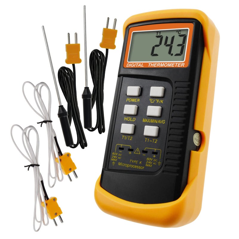 GAIN EXPRESS Thermocouple Thermometer Digital K Type Thermometer HVAC Thermometer Dual Temperature Meter with 4 Thermocouples, MAX/MIN/AVG Temperature Measurement, -50~1300°C (-58~2372°F)  - Image 1