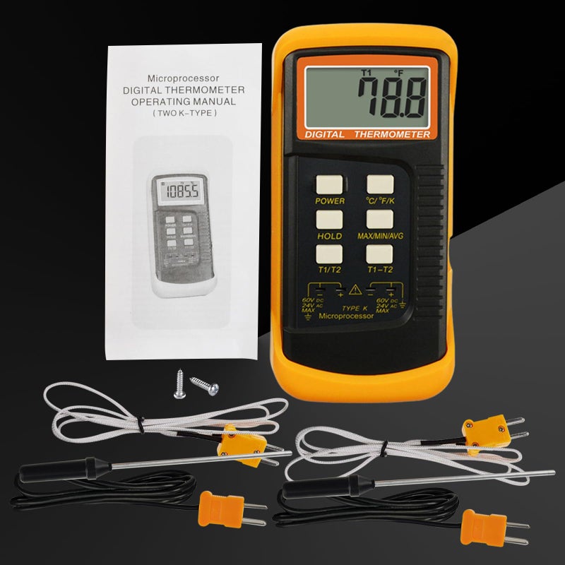 GAIN EXPRESS Thermocouple Thermometer Digital K Type Thermometer HVAC Thermometer Dual Temperature Meter with 4 Thermocouples, MAX/MIN/AVG Temperature Measurement, -50~1300°C (-58~2372°F)  - Image 3