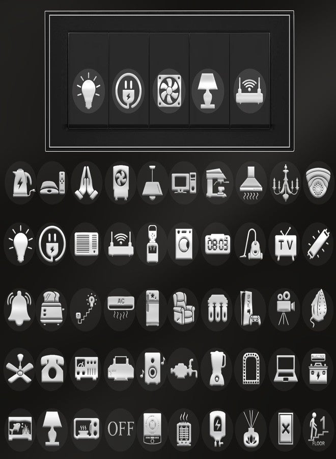 GLUN 600 Silver Glow Embossed Switch Board Stickers with 60+ Icons | Luxury Vinyl Self-Adhesive Switch Covers for Lights, Fans & Appliances - Image 1