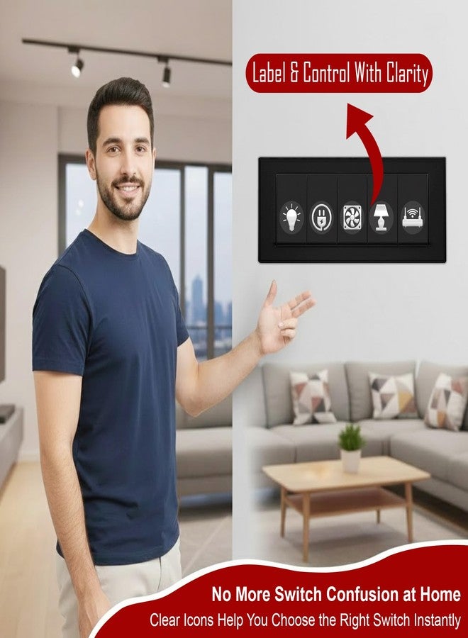 GLUN 600 Silver Glow Embossed Switch Board Stickers with 60+ Icons | Luxury Vinyl Self-Adhesive Switch Covers for Lights, Fans & Appliances - Image 2