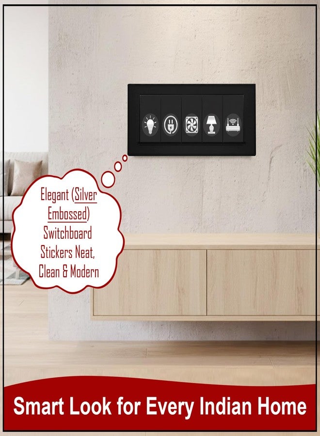 GLUN 600 Silver Glow Embossed Switch Board Stickers with 60+ Icons | Luxury Vinyl Self-Adhesive Switch Covers for Lights, Fans & Appliances - Image 3