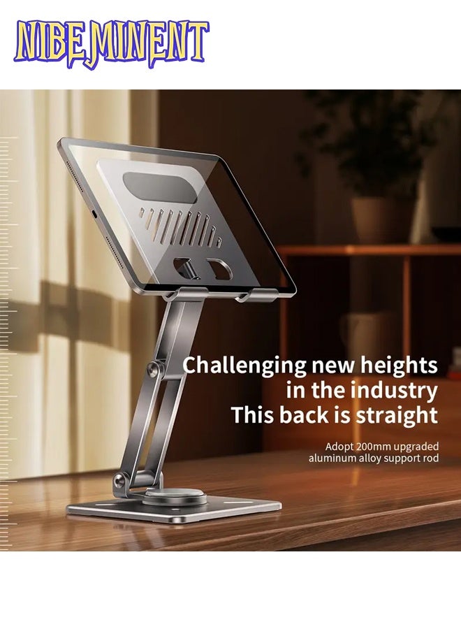 NIBEMINENT Foldable Tabletop Tablet Stand, Adjustable iPad Stand with 360° Swivel Base, Aluminum Alloy Tablet Stand, A Versatile Folding Phone Stand, Universal Compatible with 4.7"-13" Devices Silver - Image 5
