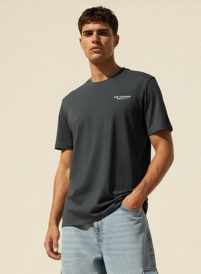 لي كوبر Lee Cooper Men Regular Fit Crew Neck Short Sleeve Logo Print T-shirt
