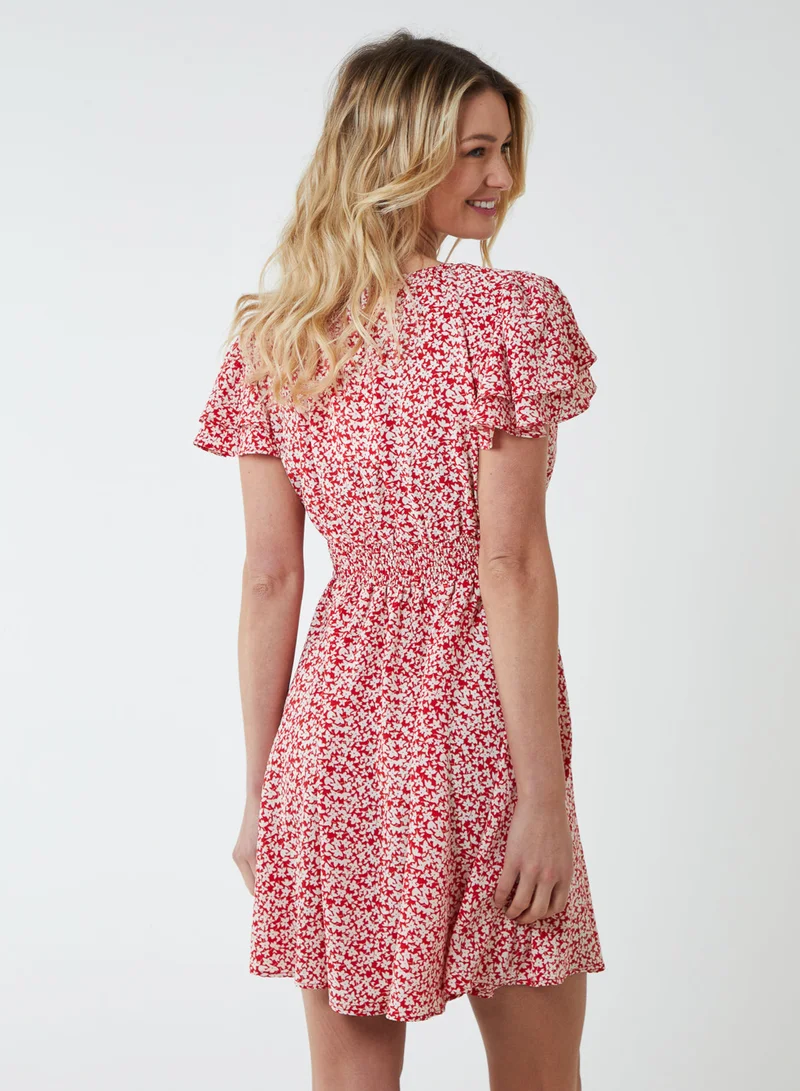 Blue Vanilla Double Ruffle Empire Shirred Mini Dress