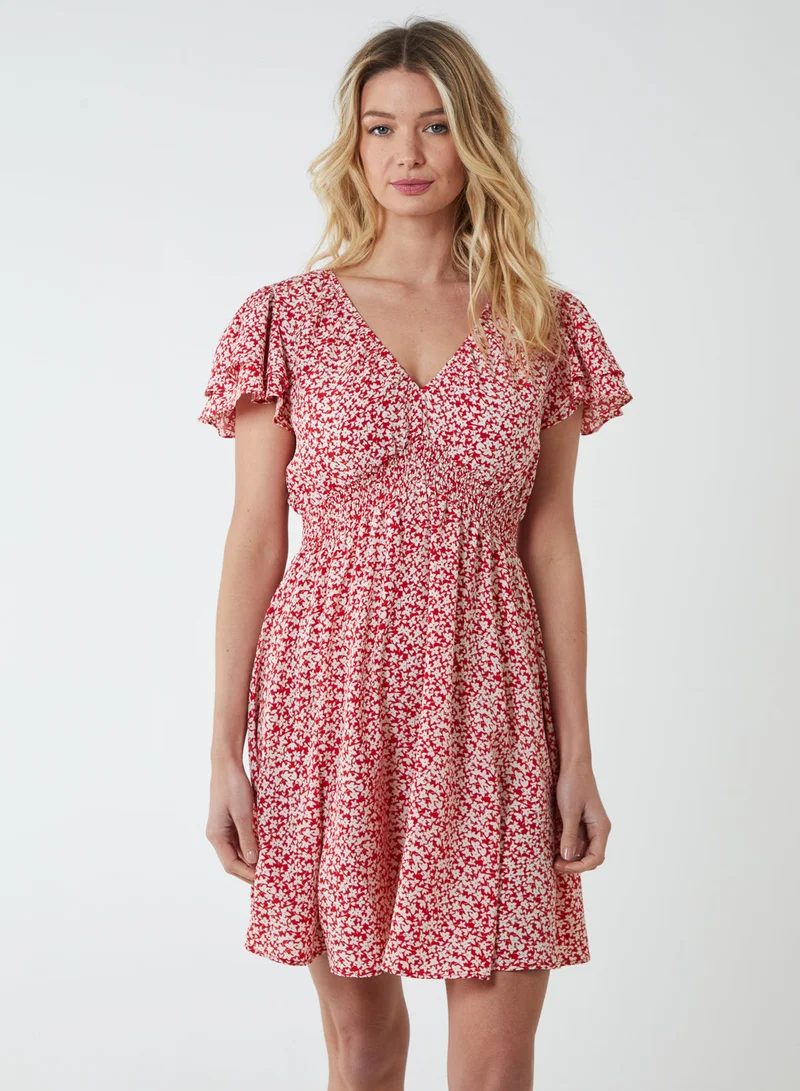 Blue Vanilla Double Ruffle Empire Shirred Mini Dress