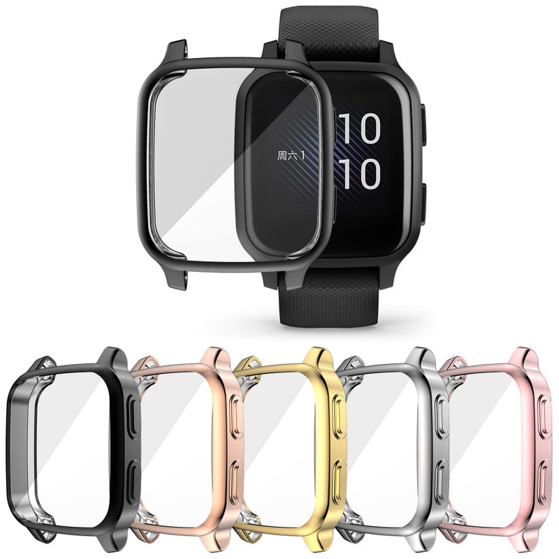 RICHONE [5 عبوات] غطاء واقي للشاشة RICHONE متوافق مع Garmin Venu Sq و Venu Sq 2، غطاء واقي شامل من TPU ناعم مضاد للصدمات (أسود + فضي + ذهبي + وردي + وردي ذهبي) - Image 1
