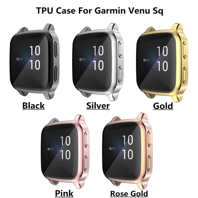 RICHONE [5 عبوات] غطاء واقي للشاشة RICHONE متوافق مع Garmin Venu Sq و Venu Sq 2، غطاء واقي شامل من TPU ناعم مضاد للصدمات (أسود + فضي + ذهبي + وردي + وردي ذهبي) - Image 2
