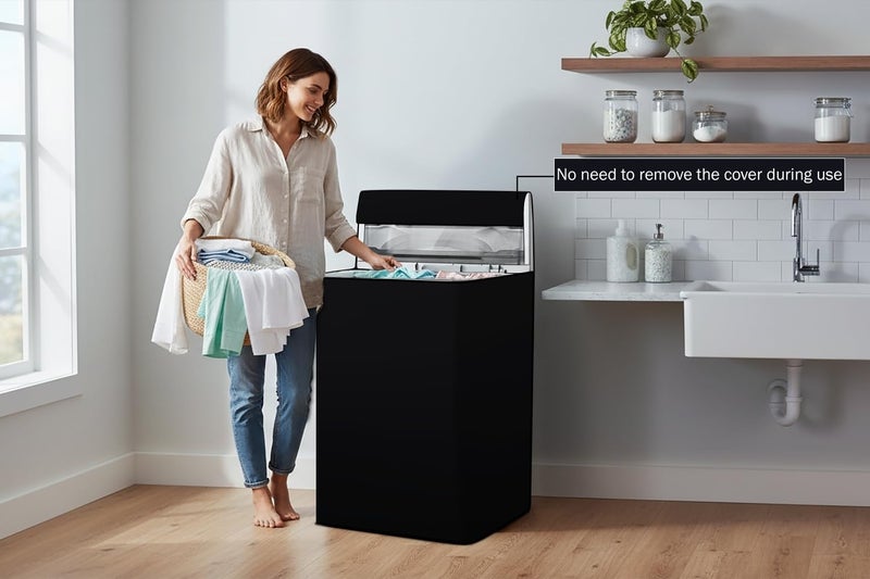 Wings Star Waterproof Top Load Fully Automatic Washing Machine Cover for 6 kg, 6.5 kg, 7kg & 7.5 kg (Black) - 59 x 59 x 86 cms - Image 2
