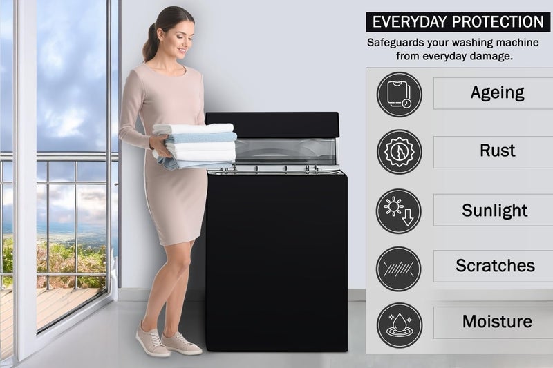 Wings Star Waterproof Top Load Fully Automatic Washing Machine Cover for 6 kg, 6.5 kg, 7kg & 7.5 kg (Black) - 59 x 59 x 86 cms - Image 4