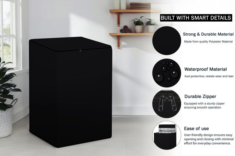 Wings Star Waterproof Top Load Fully Automatic Washing Machine Cover for 6 kg, 6.5 kg, 7kg & 7.5 kg (Black) - 59 x 59 x 86 cms - Image 3