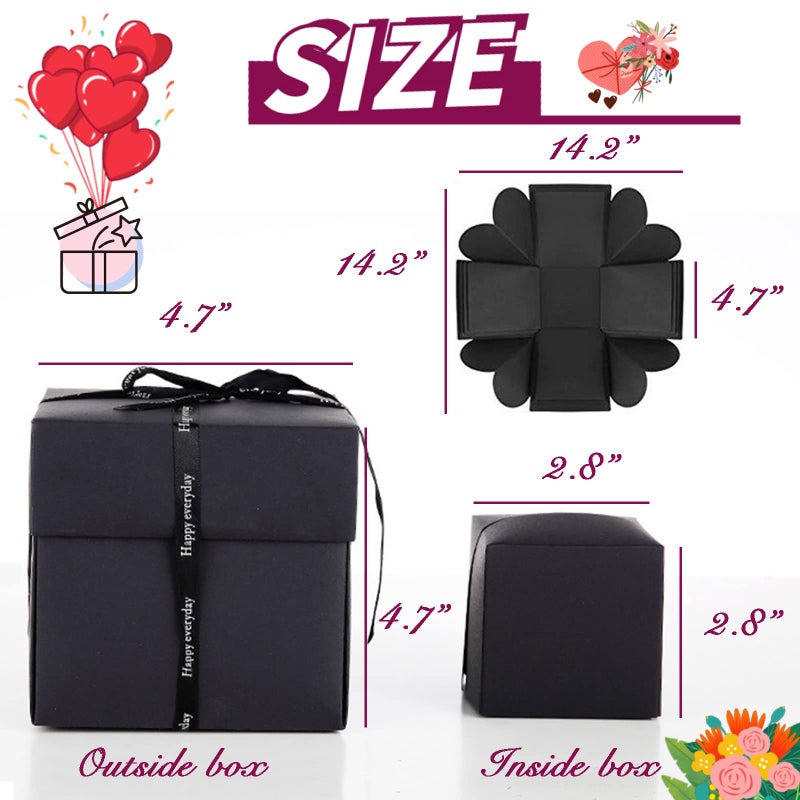 Hamiggaa Explosion Box Gifts Surprise Creative Diy Photo Exploding Love Box Love Memory Photo Box With 4 Faces For Anniversary Birthday Valentine'S Day And Wedding(Black) Square - Image 2