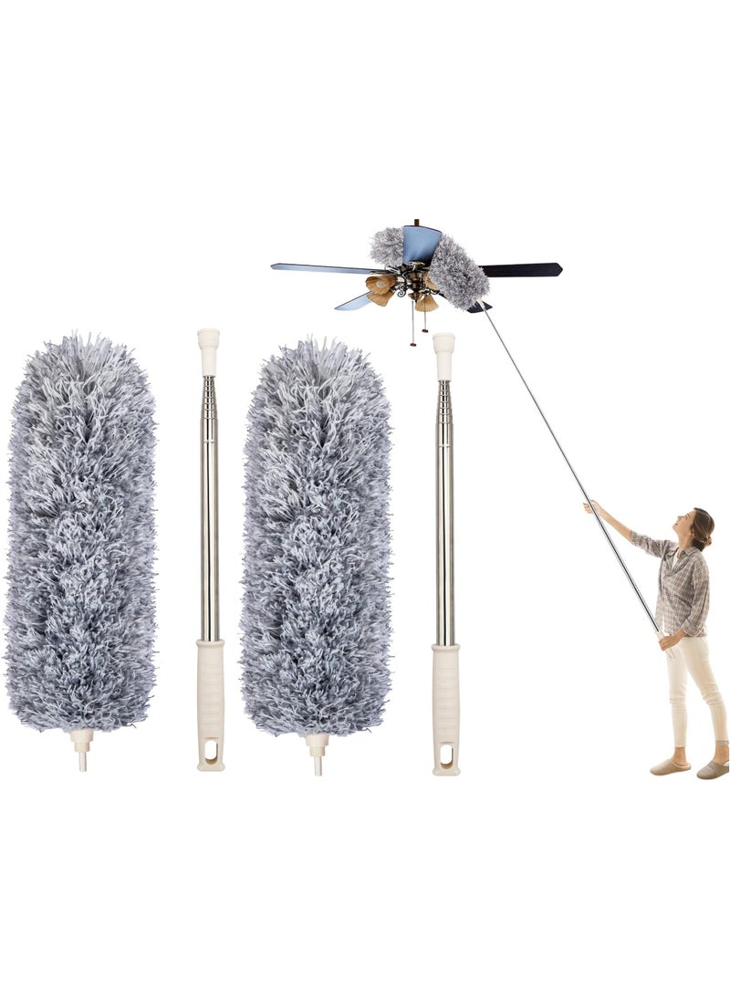 CityRiya-Long - Microfiber Duster with Extension Pole, Bendable Dusters for Cleaning,  Ceiling Fan Duster, 2 Packs Microfiber Feather Duster with Telescoping Extension Pole, Cobweb Duster for Home Roof Blinds Furniture - Image 1