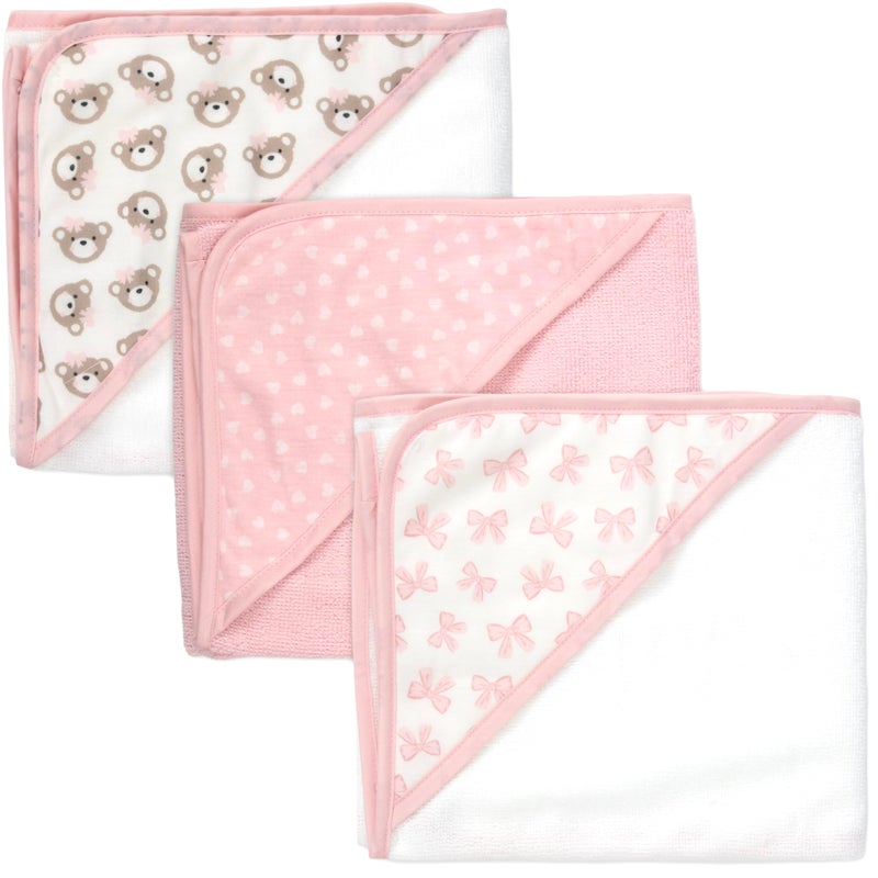 Baby Essentials Hooded Baby Bath Towel and Washcloth 6 Piece Set for Newborns, Infants & Toddlers, Boys & Girls Baby Hooded Towels Set (Pink Bows and Teddy Bears) - Image 3