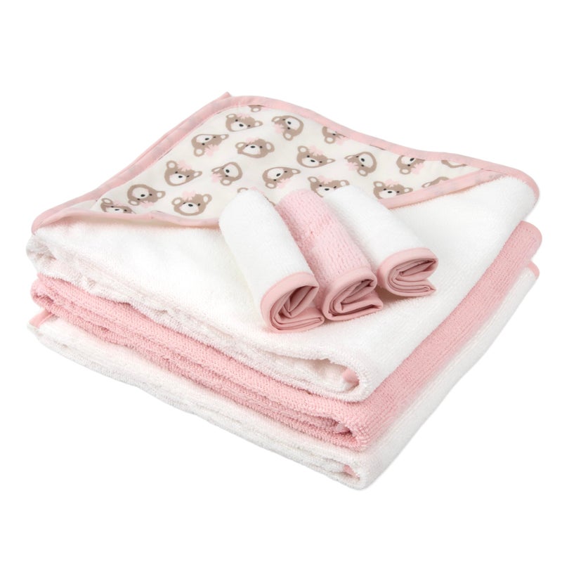 Baby Essentials Hooded Baby Bath Towel and Washcloth 6 Piece Set for Newborns, Infants & Toddlers, Boys & Girls Baby Hooded Towels Set (Pink Bows and Teddy Bears) - Image 2