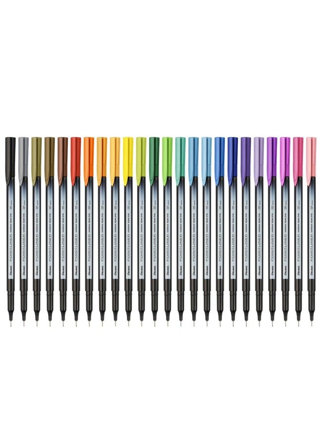 Pentel S40 Pointliner Marker Set | Durable Tip & Non-Toxic Ink | Waterbased Fade Resistant Pigment Ink | Ideal for Craft, Drawing, Writing & Marking, 24 Shades (Multicolor) - Image 1