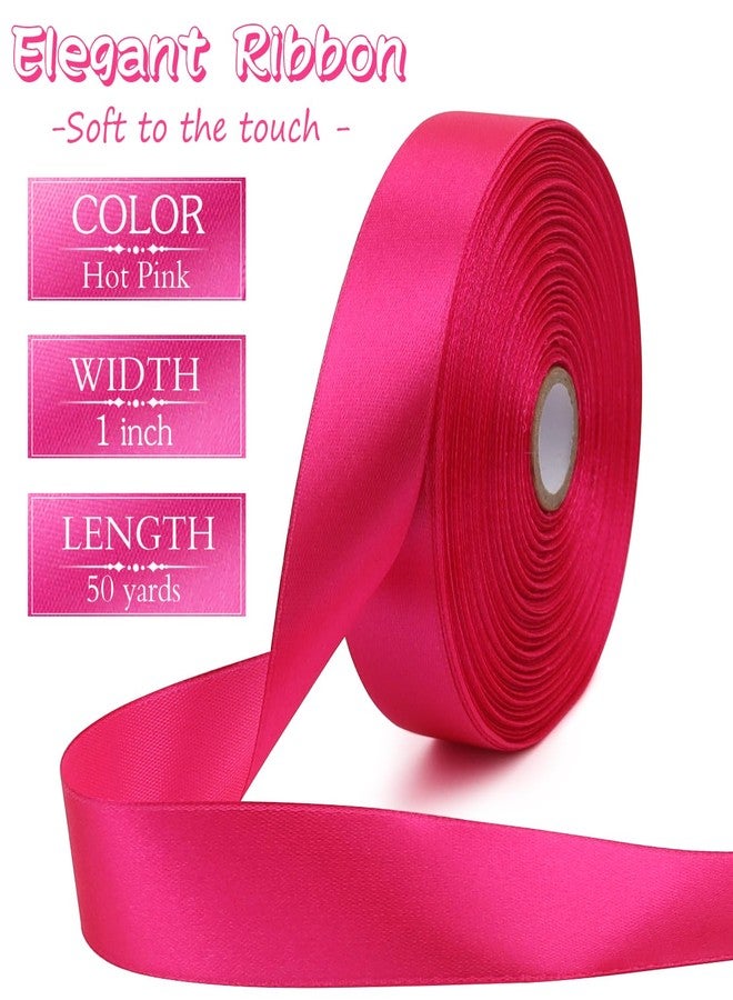 RIUNBB Hot pink Solid Satin Ribbon 1 Inch 50 Yards Solid Polyester Fabric Ribbon for Gift Wrapping Wedding Christmas Baby Shower Birthday Party Decoration Handmade Immortal Flower Craft - Image 2