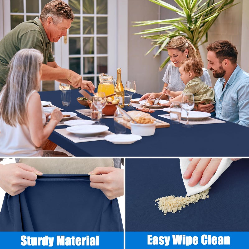 Spotjoy Rectangle Picnic Table Cloth  Waterproof Elastic Fitted Tablecloths  Washable Polyester Table Cover for Camping  Indoor and Outdoor (Navy Blue  30""x96"") - Image 4