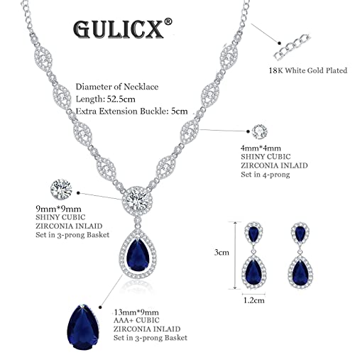 GULICX Jewelry Set for Womens, Silver Plated Teardrop Rhinestone Wedding Bridesmaid Prom Jewelry Set Pendant Necklace Drop Dangle Earrings Set for Brides - Image 2