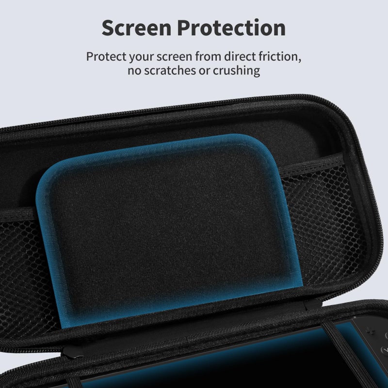 FUNLAB Switch 2 Case and Screen Protector for Nintendo Switch 2, Switch2 Carrying Cases Accessories for Travel, Hard Shell Slim Switch2 Carry Cases with Tempered Glass, 8 Thumb Grips - Black - Image 4