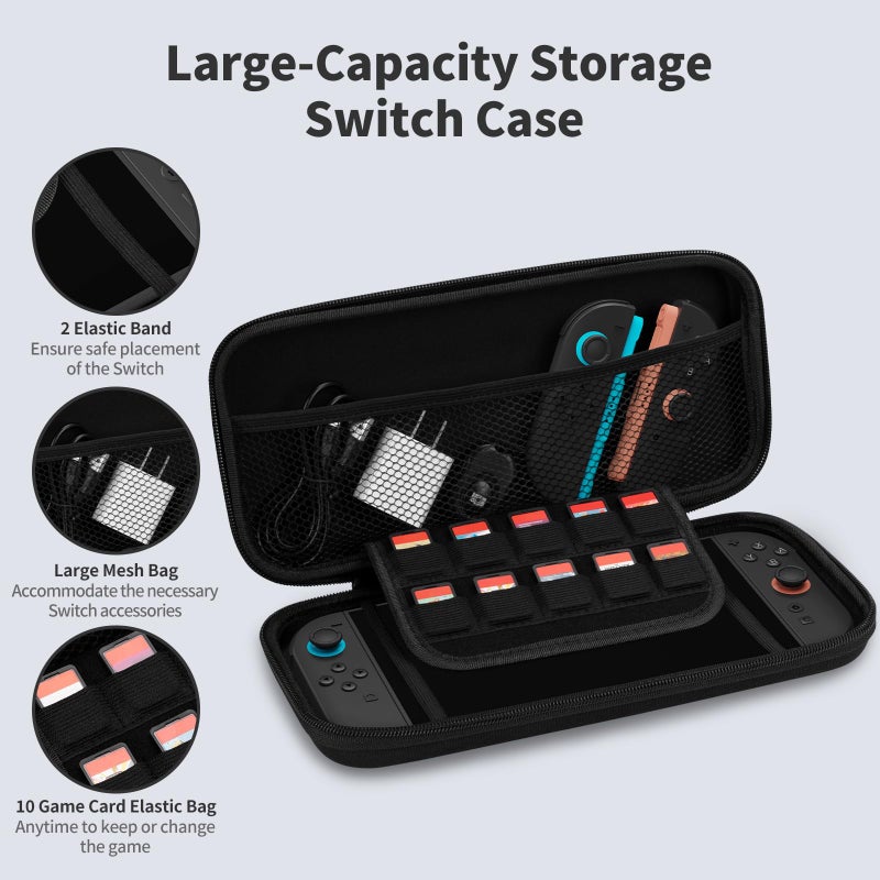 FUNLAB Switch 2 Case and Screen Protector for Nintendo Switch 2, Switch2 Carrying Cases Accessories for Travel, Hard Shell Slim Switch2 Carry Cases with Tempered Glass, 8 Thumb Grips - Black - Image 2