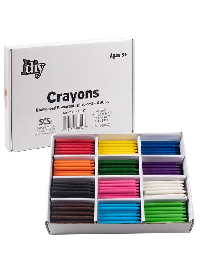 SCS Direct ألوان شمعية غير مغلفة من إيدي (480 قطعة مرتبة مسبقًا 12 لون 40 لكل منها) بدون ورق مختبرة من حيث السلامة ASTM للأطفال والمعلمين والفصول الدراسية ومستلزمات المدارس ومشاريع الرسم والذوبان والهدايا. - Image 1