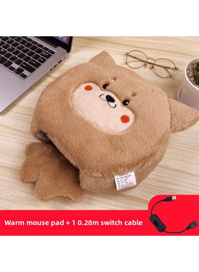 Winter Heating Hand Warmer Mouse Pad With Wrist Guard Winter Mouse Cover Warm Computer Men's Fleece-lined Thickened Gloves-Pattern:Akita Dog + Send An Extra Switch Line  - Image 1