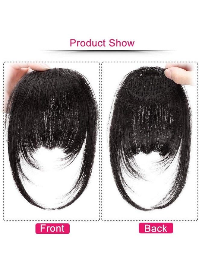 FOK 9 Inch Front One Piece Clip In Fringe Hair Extensions With Curved Bang For Women & Girls (Black)  - Image 5