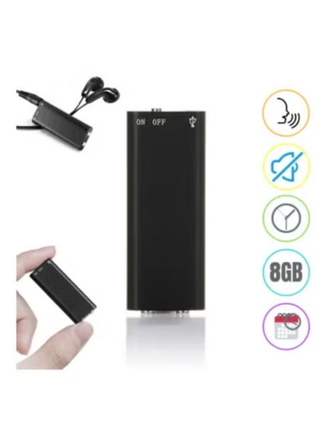 مسجل صوت رقمي 8 جيجابايت – مسجل صوت عالي الوضوح مع مشغل MP3، شحن عبر USB، محمول للمحاضرات والاجتماعات والمقابلات، يشمل سماعة وكابل - Image 2