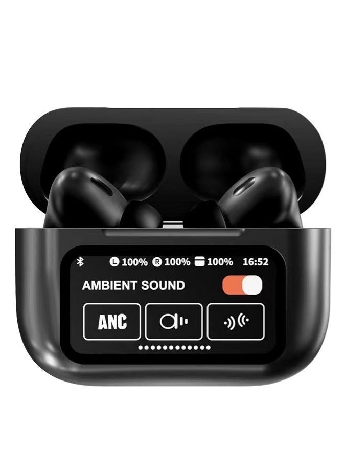 AI Translation Earphones, Support English Arabic Translation, Equipped with LED Smart Touch Screen, Active Noise Cancellation, Long Battery Life Playback Time - Black