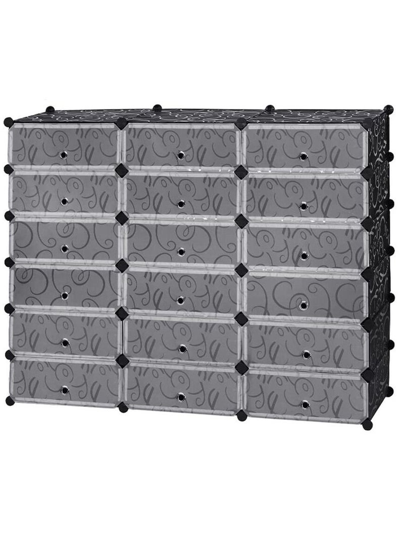 DubaiGallery 18-Cube Shoe Rack, DIY Plastic Storage Organizer with Doors  - Image 2