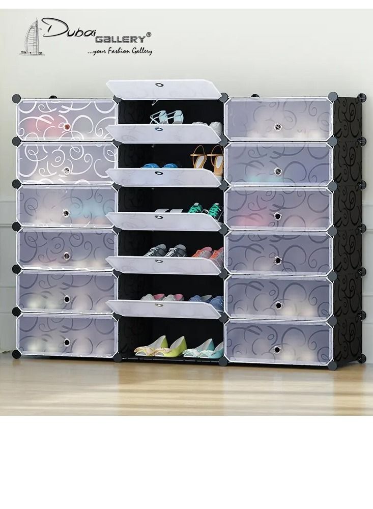 DubaiGallery 18-Cube Shoe Rack, DIY Plastic Storage Organizer with Doors  - Image 1