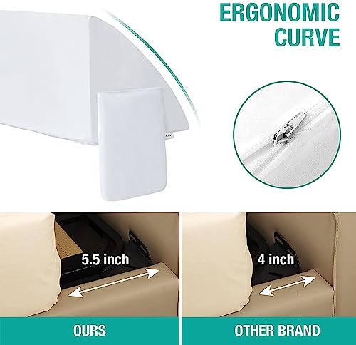 Vekkia Queen Bed Wedge Pillow for Headboard – High-Density Foam Fills Gaps (0-5.5") Between Mattress and Headboard, Wedge Pillow with Pockets for Phone & Remotes, Washable Cover(White) - Image 3