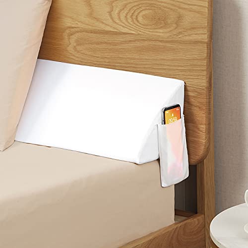 Vekkia Queen Bed Wedge Pillow for Headboard – High-Density Foam Fills Gaps (0-5.5") Between Mattress and Headboard, Wedge Pillow with Pockets for Phone & Remotes, Washable Cover(White) - Image 1